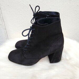 vince halle flare heel lace up black suede booties size 9